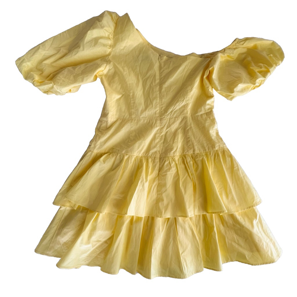 HelloMolly Dress Sz M Yellow Puff Sleeve Tiered Ruffle Mini Cottagecore Babydoll - Picture 4 of 13